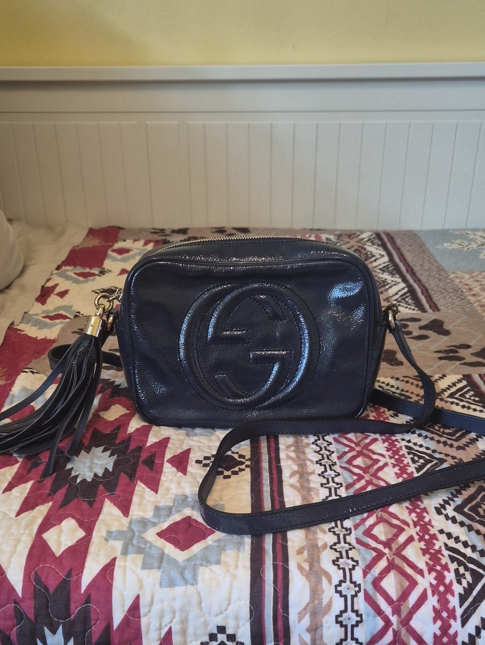 Gucci Rare Navy Blue Patent Leather Crossbody with Tassel